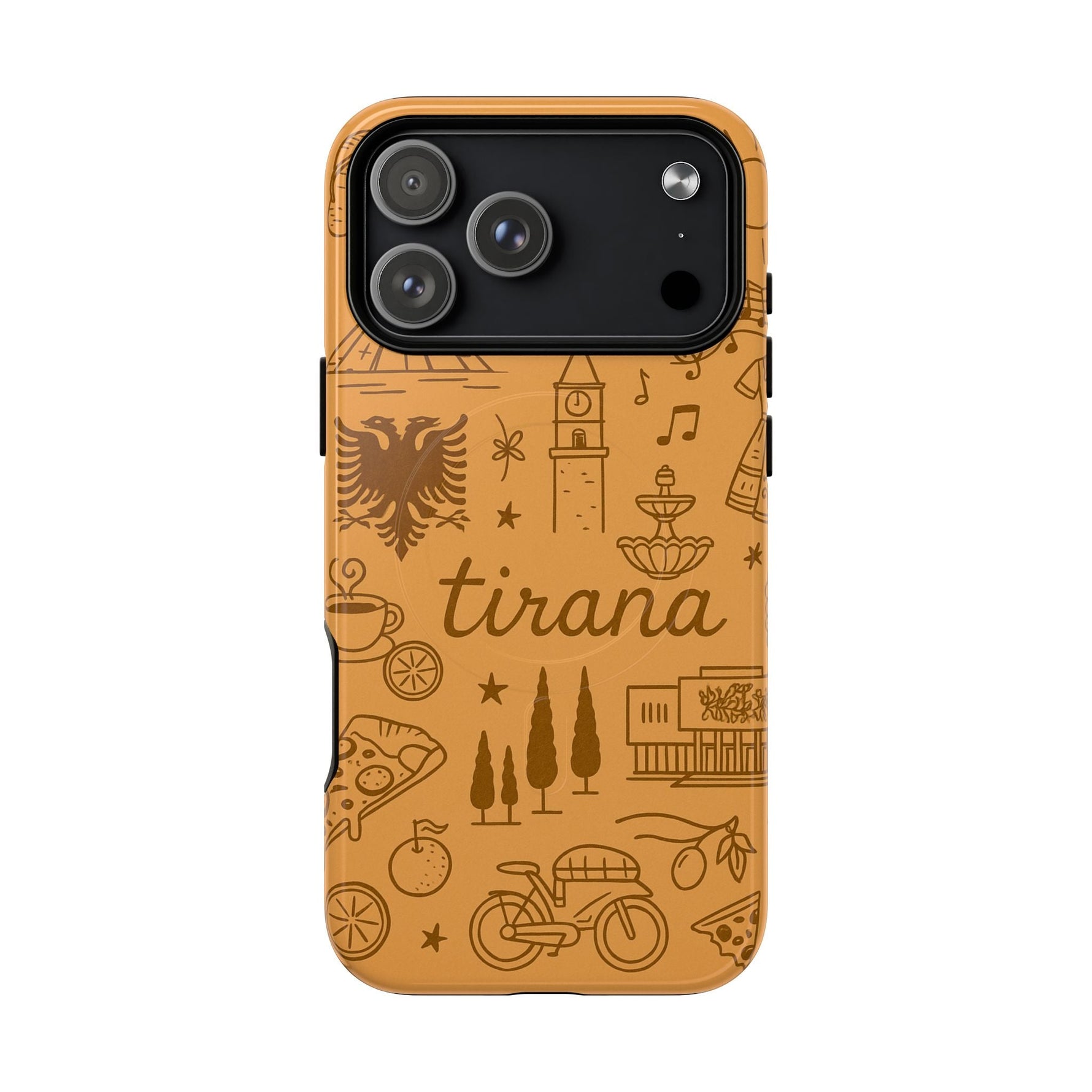 Tirana Illustrated Hand-Drawn iPhone Case — Albanian Landmarks & Icons | MagSafe compatible  Shamo's iPhone 17 Pro Max / Glossy