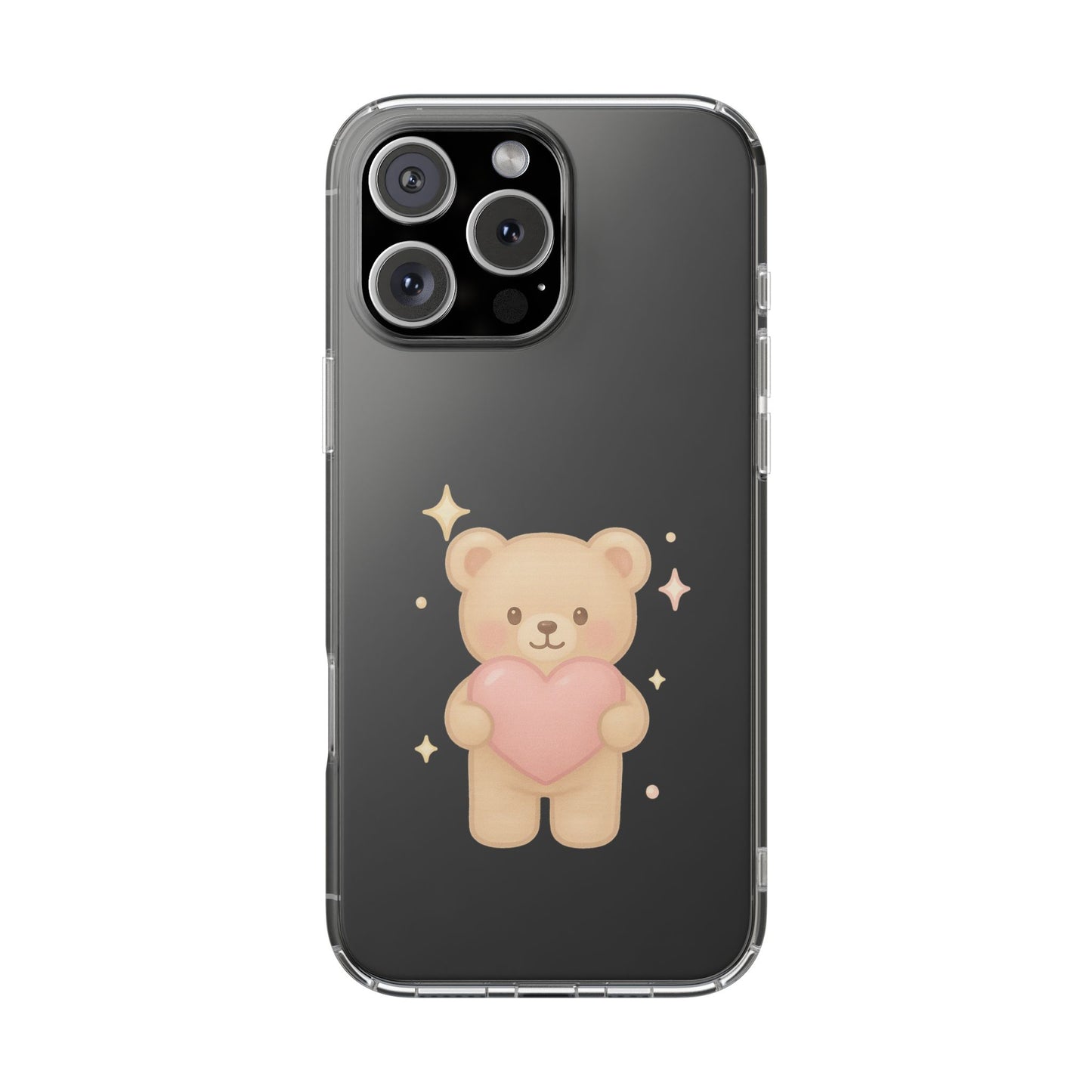 Romantic Teddy Bear Impact-Resistant iPhone Case with Heart Design
