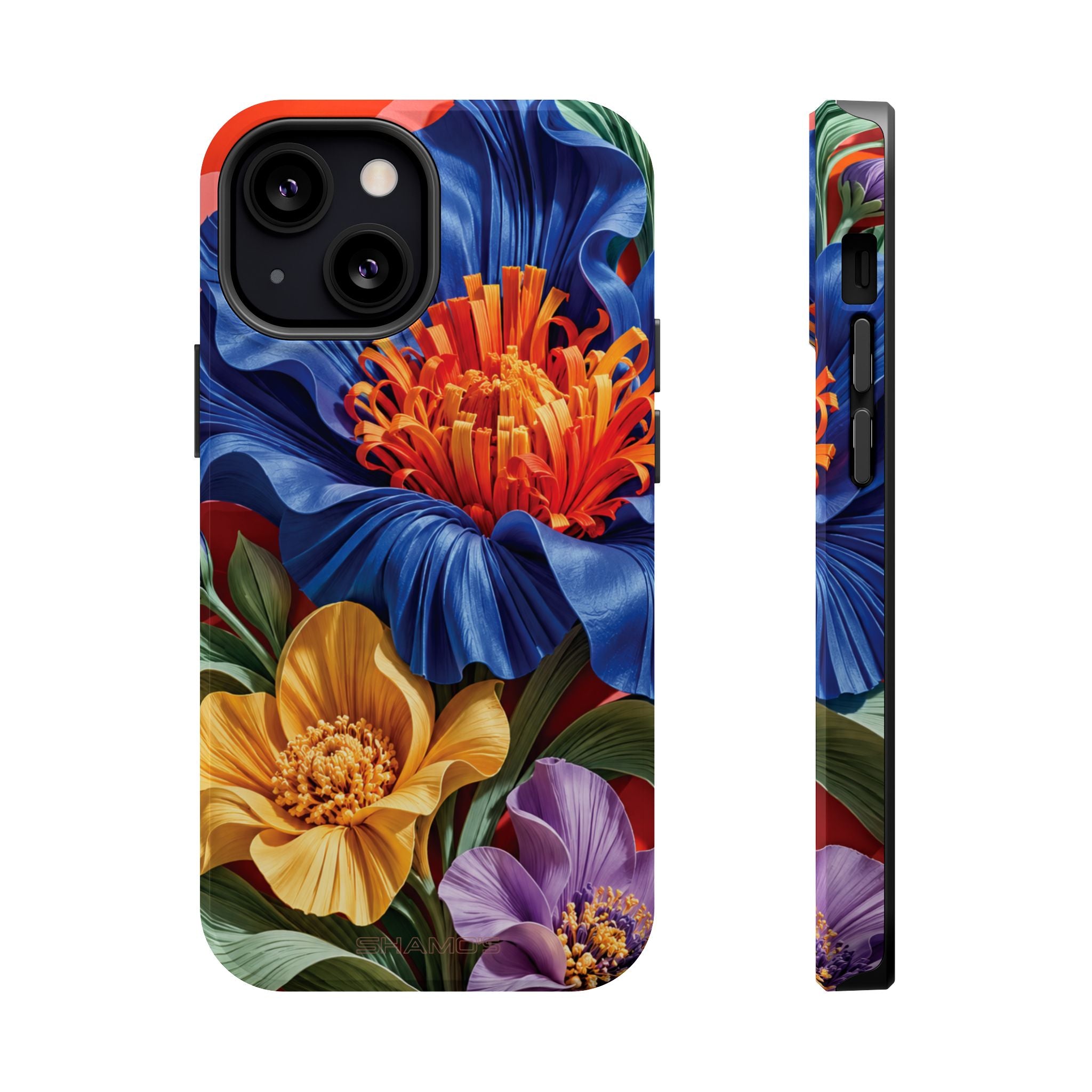 Electric Paradise MagSafe Phone Case – Cobalt Floral & Coral Waves | Glossy