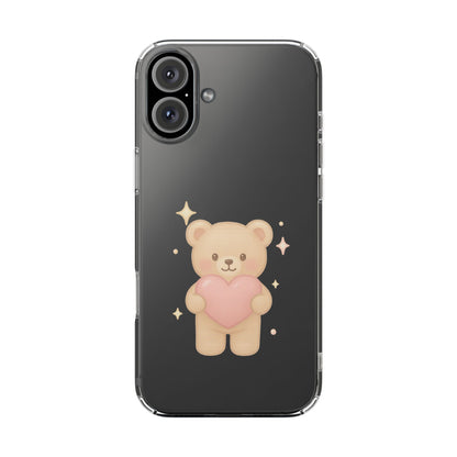 Romantic Teddy Bear Impact-Resistant iPhone Case with Heart Design