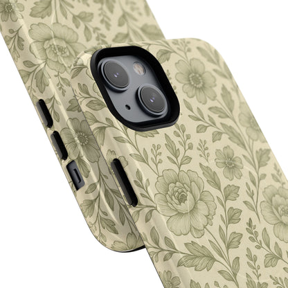Sage Pattern Vintage Floral iPhone Case | Compatible with MagSafe