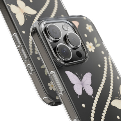 Butterfly Pearl Impact-Resistant Clear iPhone Case