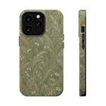 Golden Meadow – Sage Green Wildflower MagSafe Phone Case, glossy iPhone 13 Pro, rear and side profile