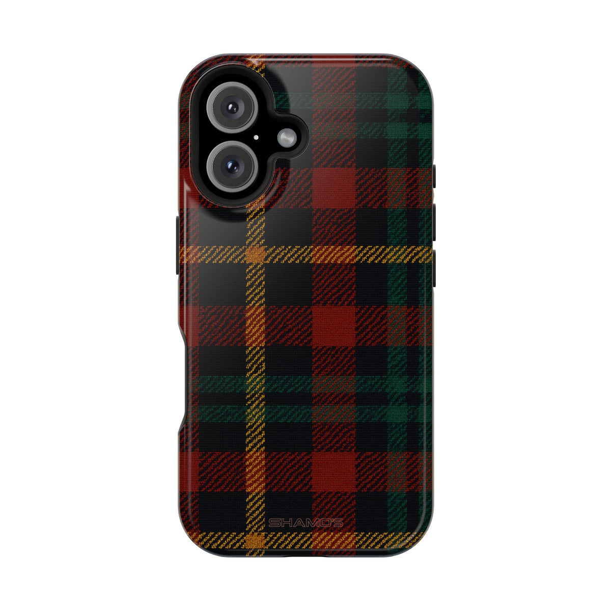 Funda para iPhone resistente a impactos con diseño de cuadros escoceses rojos y verdes con MagSafe