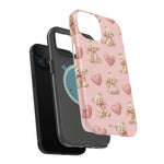 Pink Teddy Hearts Love iPhone Case, Impact-Resistant MagSafe Compatible