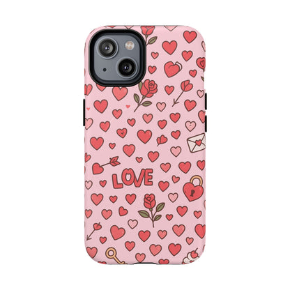 Pink Love Hearts Pattern Tough iPhone Case (MagSafe compatible)