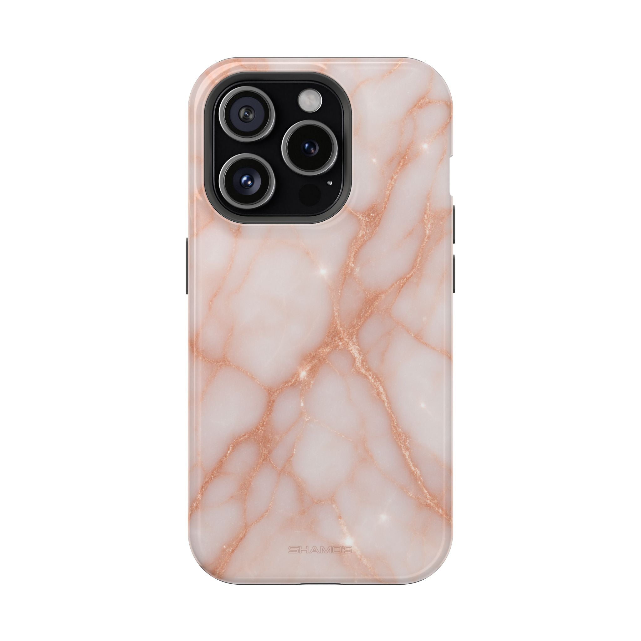 Phone case with pale pink marble and fine rose-gold-colored veining