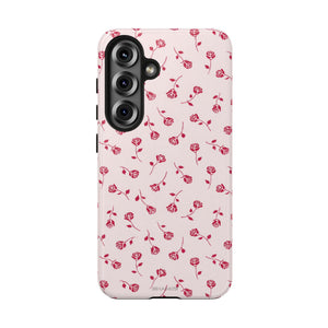 Pink Rose Pattern Tough Phone Case — Impact-Resistant Protective Cover - Samsung Galaxy S25 - Shamo's