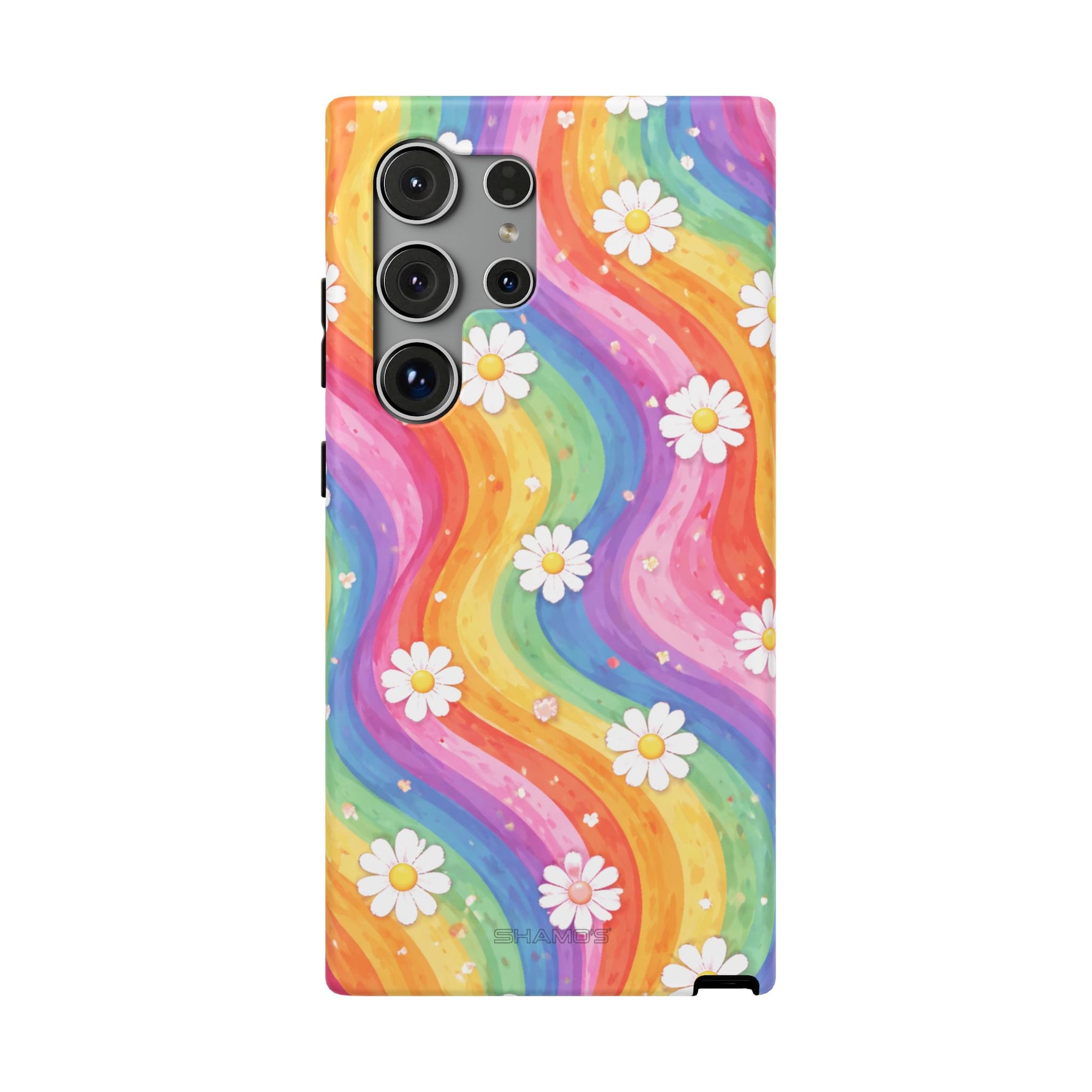 Funda de teléfono resistente a impactos con efecto cascada de colores Rainbow Daisy