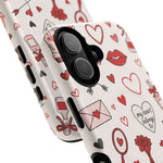 Romantic Love Doodle Tough iPhone Case ("LOVE", hearts, roses) (MagSafe compatible)  Shamo's