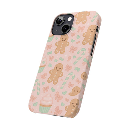 Gingerbread Holiday Slim iPhone Case — Cute Candy Cane & Cupcake Pattern