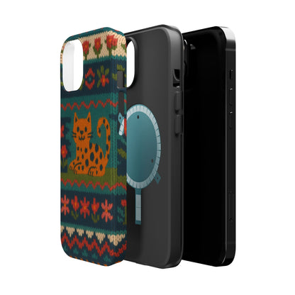 Cozy Knit Leopard Pattern Sweater Holiday Theme iPhone Case with MagSafe compatibility