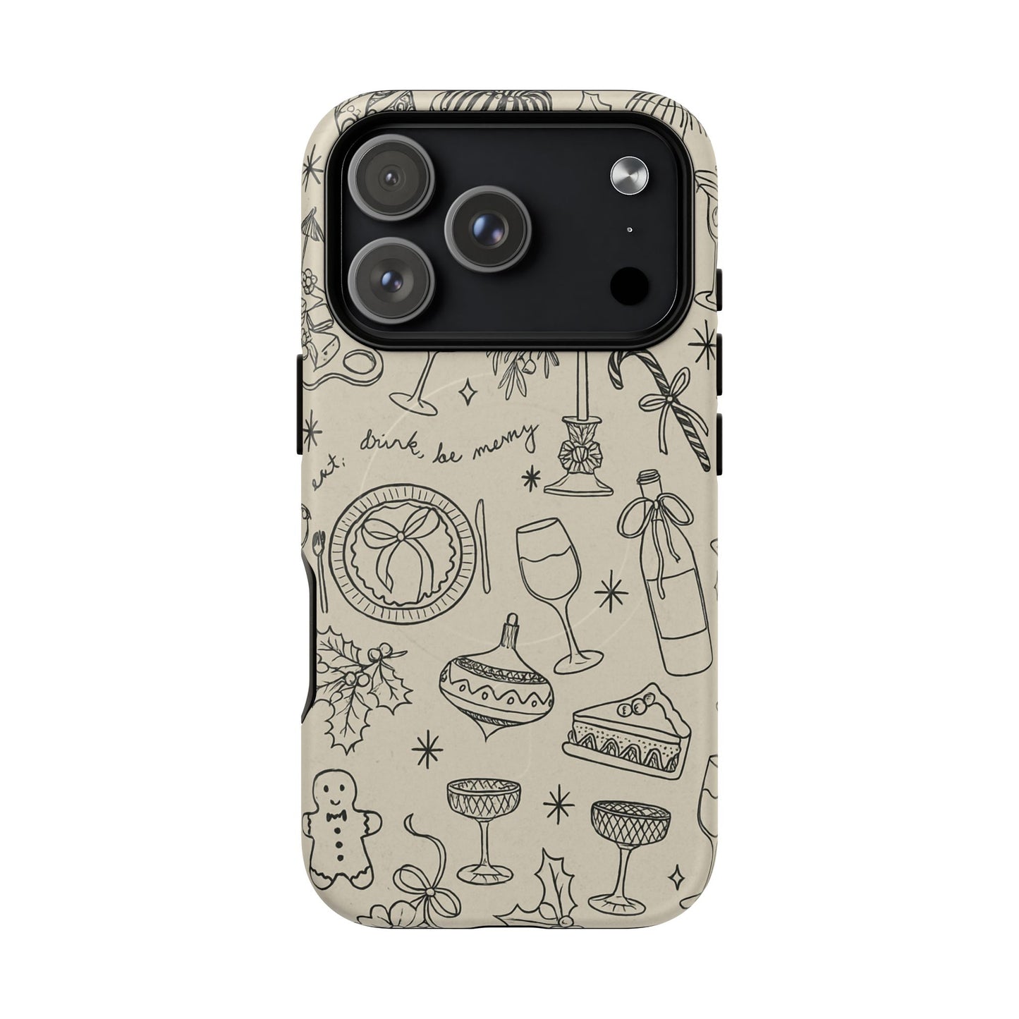 Festive Doodle iPhone Case (’drink, be merry’ Holiday Design) | compatible with MagSafe - Shamo's