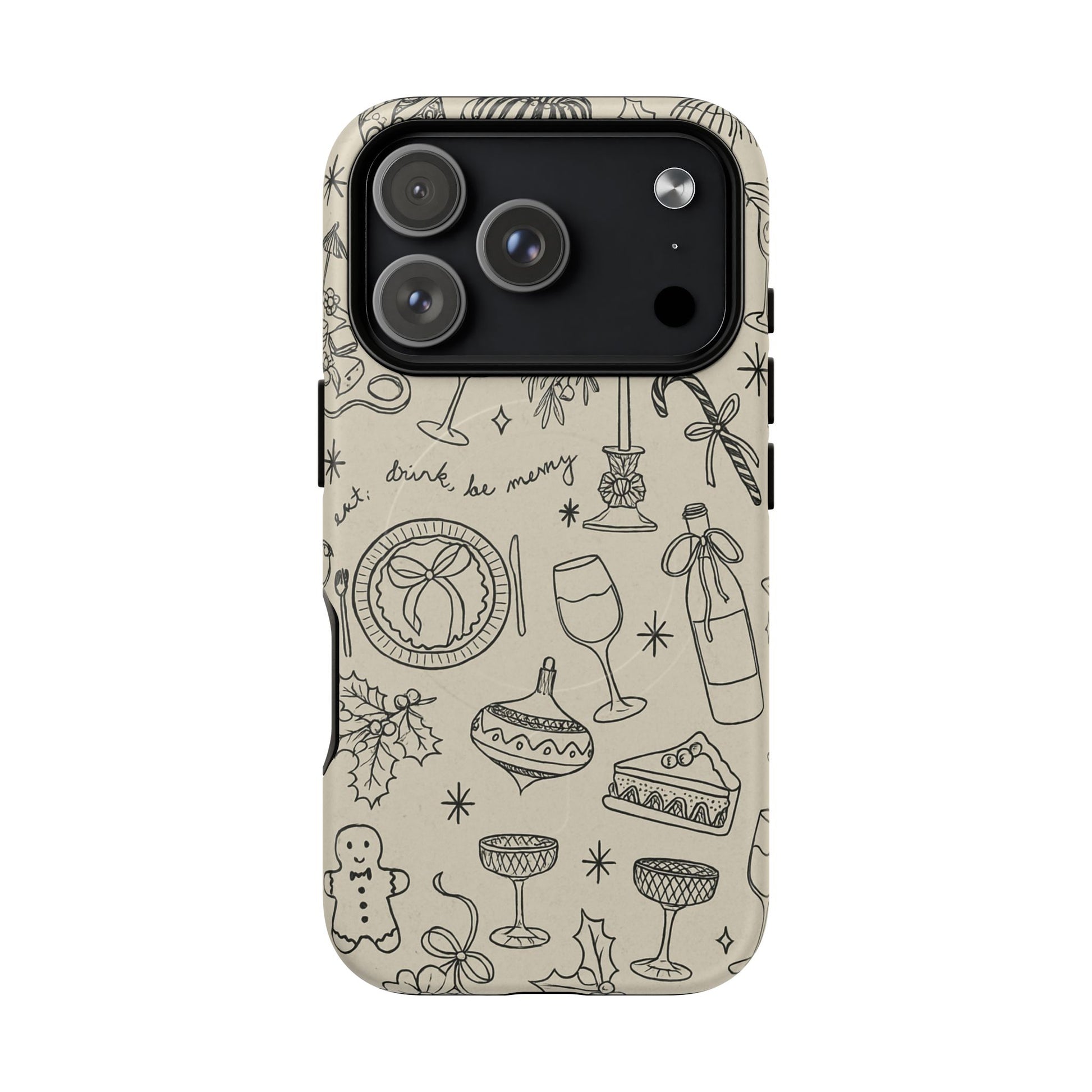 Festive Doodle iPhone Case (’drink, be merry’ Holiday Design) | compatible with MagSafe - Shamo's