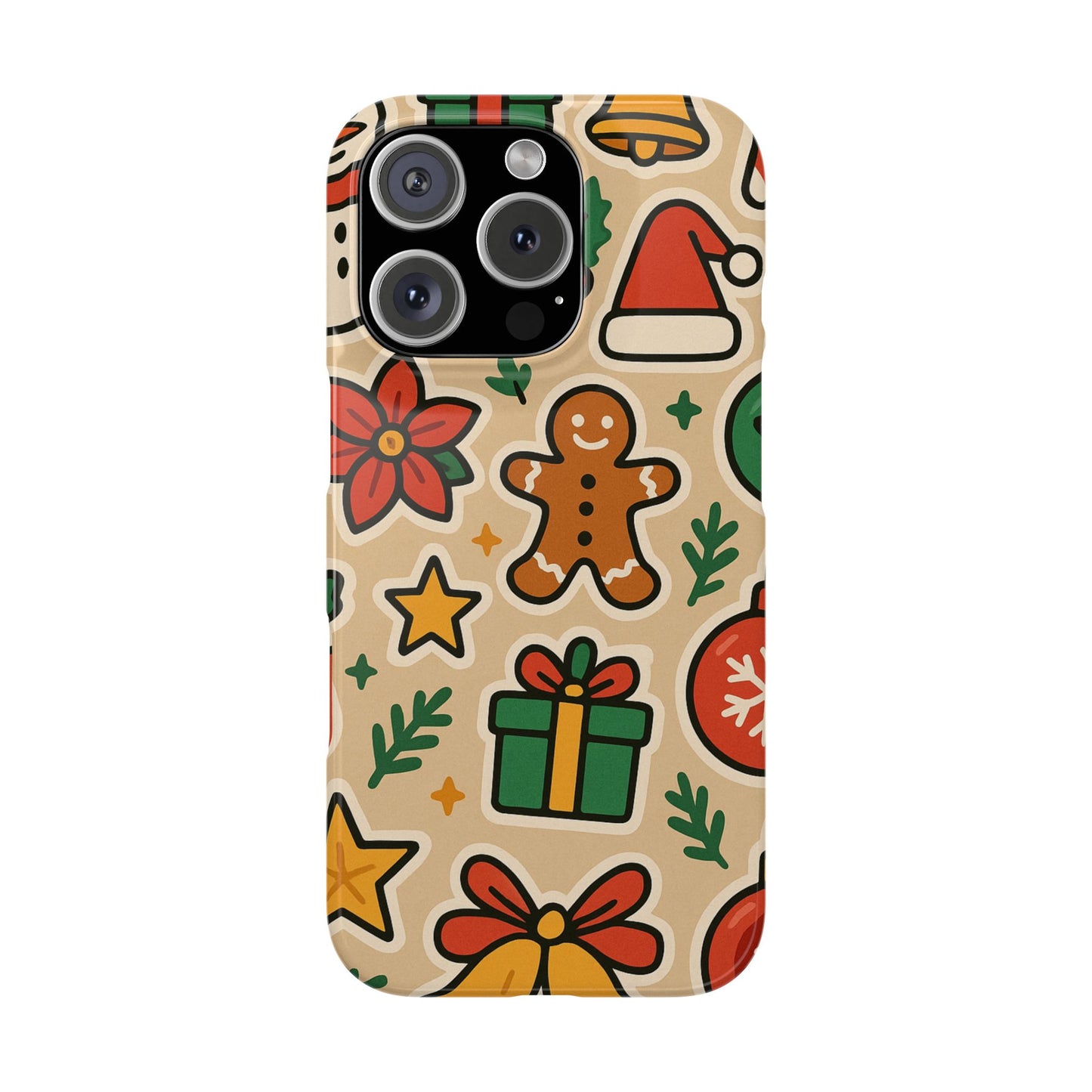 Holiday Pattern Slim iPhone Case — Gingerbread, Santa Hat & Gifts Holiday Design