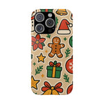 Holiday Pattern Slim iPhone Case — Gingerbread, Santa Hat & Gifts Holiday Design  Shamo's iPhone 16 Pro