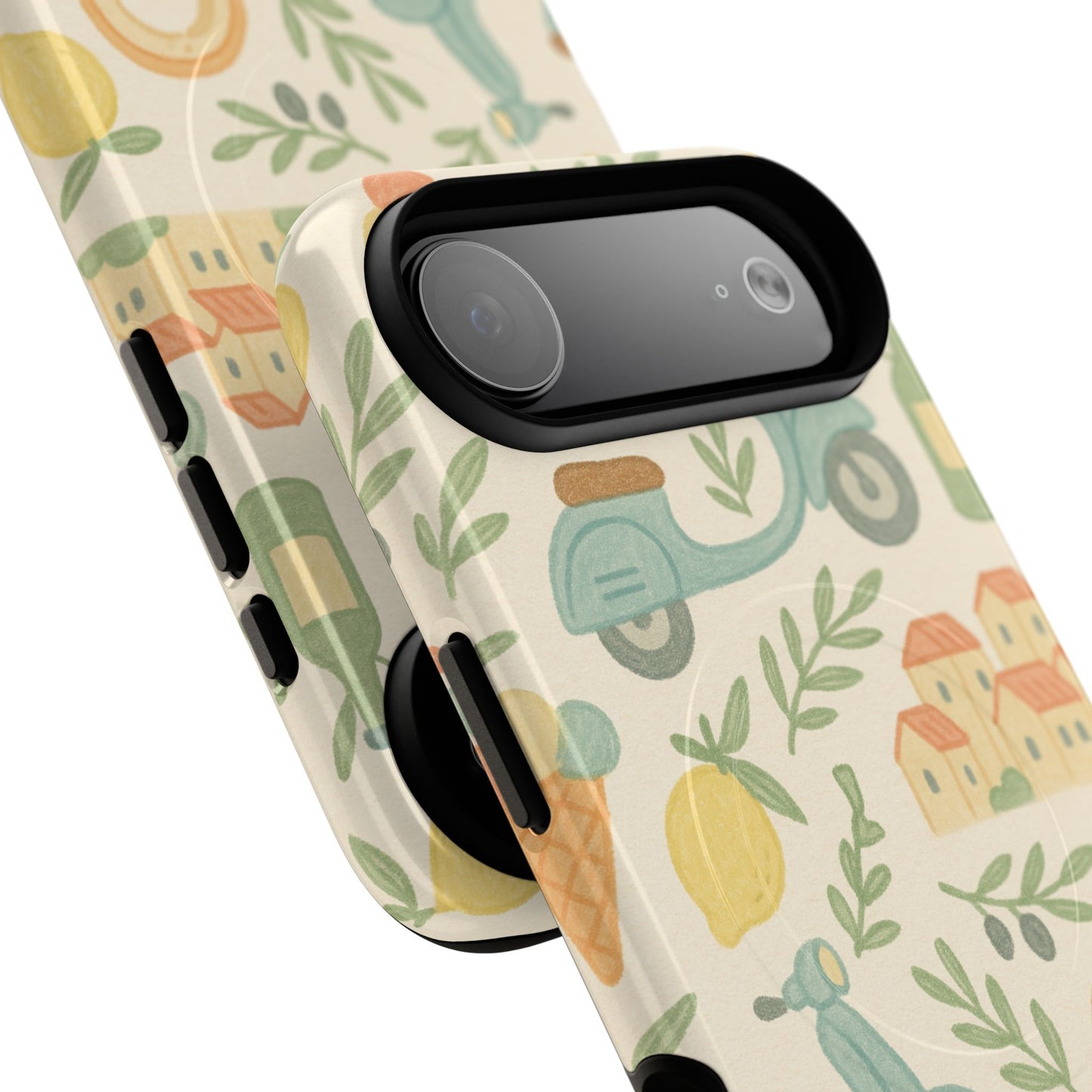 Italian Summer Drawing  iPhone Case — Lemon & Vespa Pattern Tough MagSafe Case