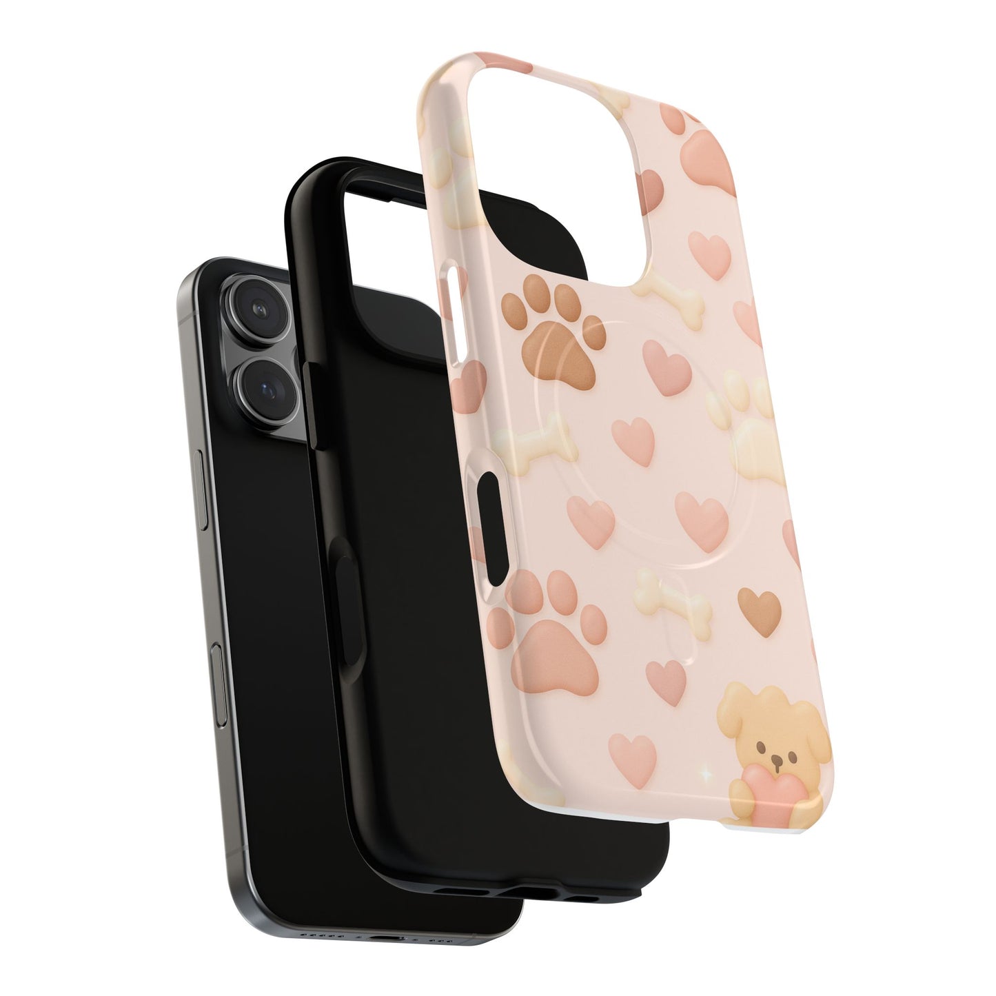Pet Paw Pattern Phone Case — Pink Puppy Hearts & Bones with MagSafe