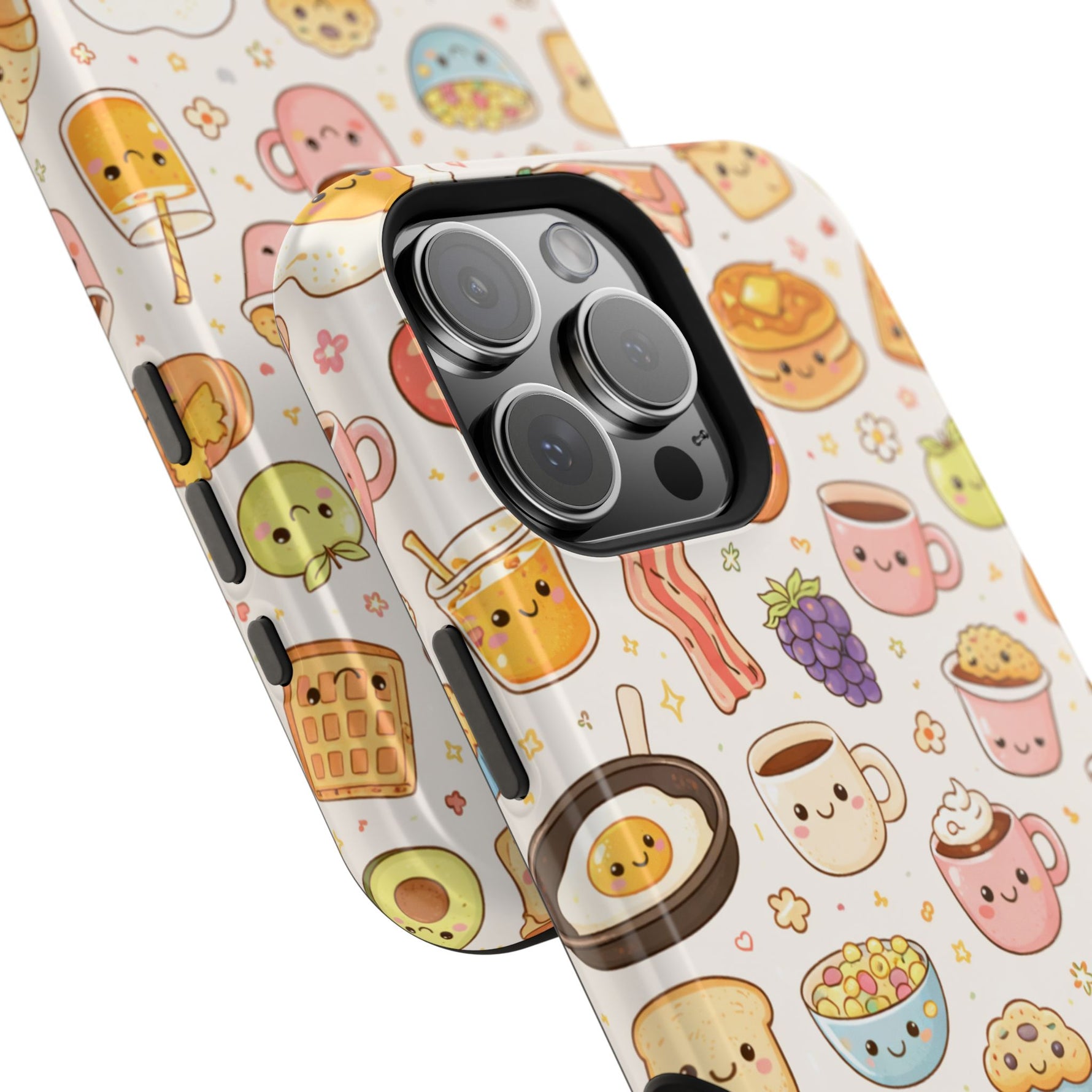 Kawaii Breakfast Pattern Magnetic Phone Case, Cute Cartoon Food Impact-Resistant Cover, MagSafe Compatible