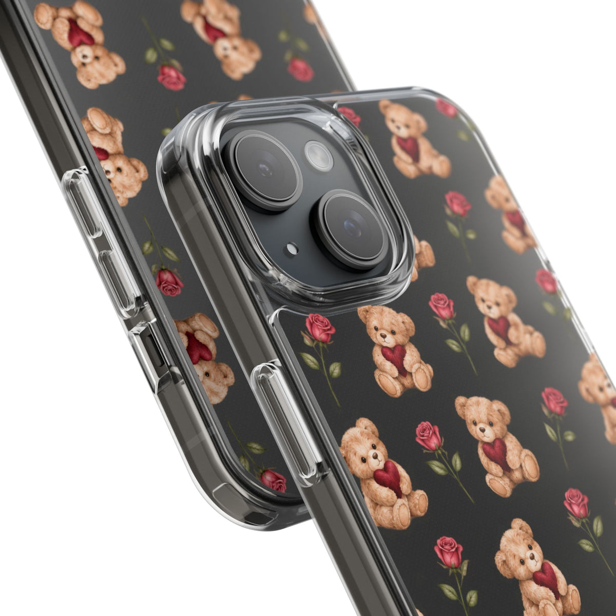 Romantic Teddy Bear Impact-Resistant Phone Case with Heart Design