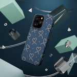 Lasso Hearts – Blue Western Heart MagSafe Phone Case, glossy square triple-camera Pro model, rear view with magnetic accessories