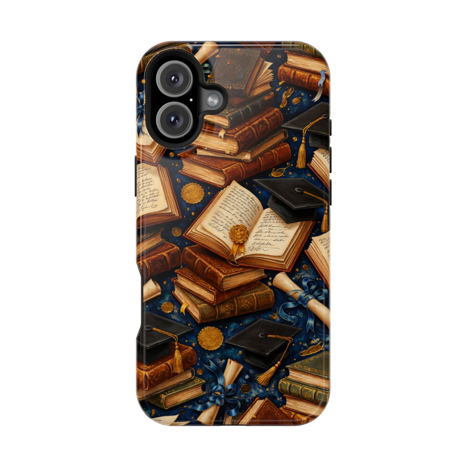 Vintage Books & Graduation Caps MagSafe Phone Case, Impact-Resistant Graduation Gift - iPhone 16 Plus / Glossy - Shamo's