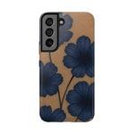 Navy Floral Tough Phone Case — Durable Protective Case with Blue Flowers on Kraft Background