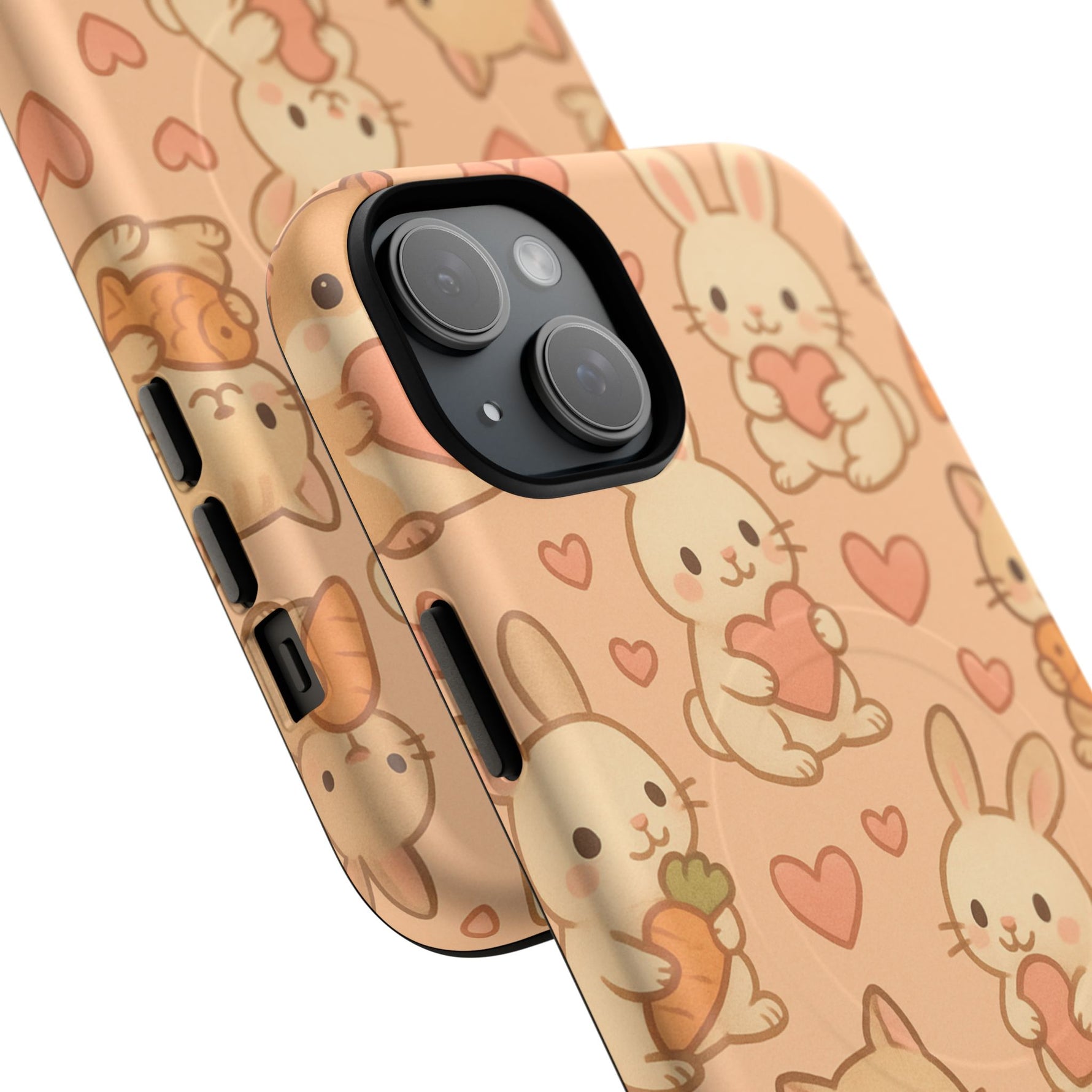 Cozy Critter Friends iPhone Case — Cute Bunny & Kitten Heart Pattern with MagSafe - Shamo's