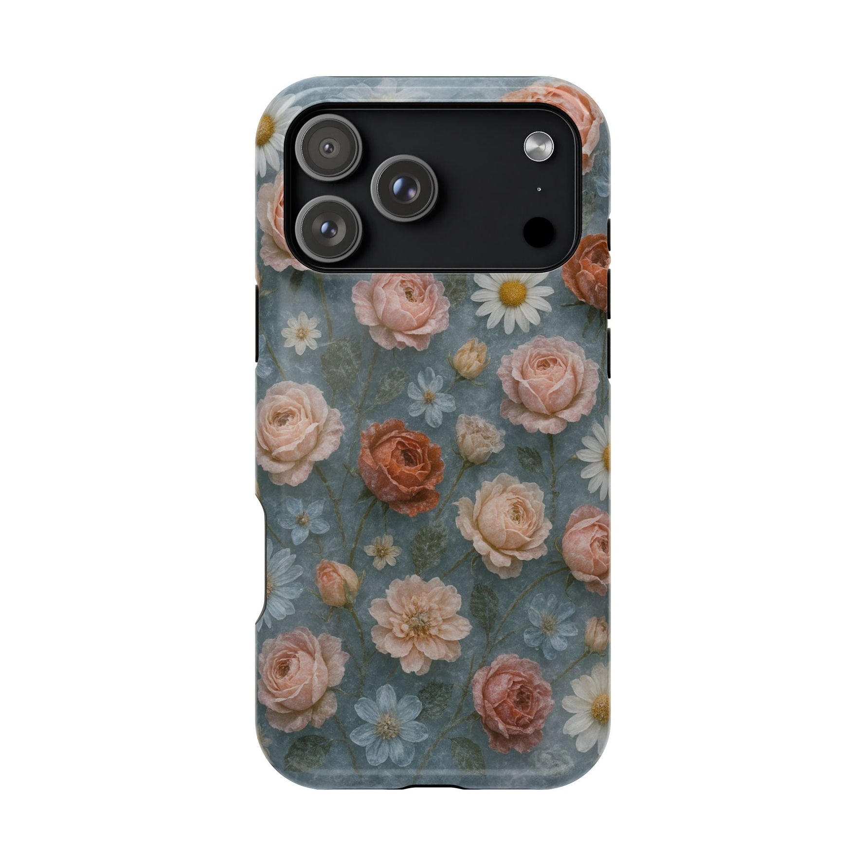 Frozen Floral Vintage Roses & Daisies iPhone Case with MagSafe compatibility  Shamo's iPhone 17 Pro Max / Glossy
