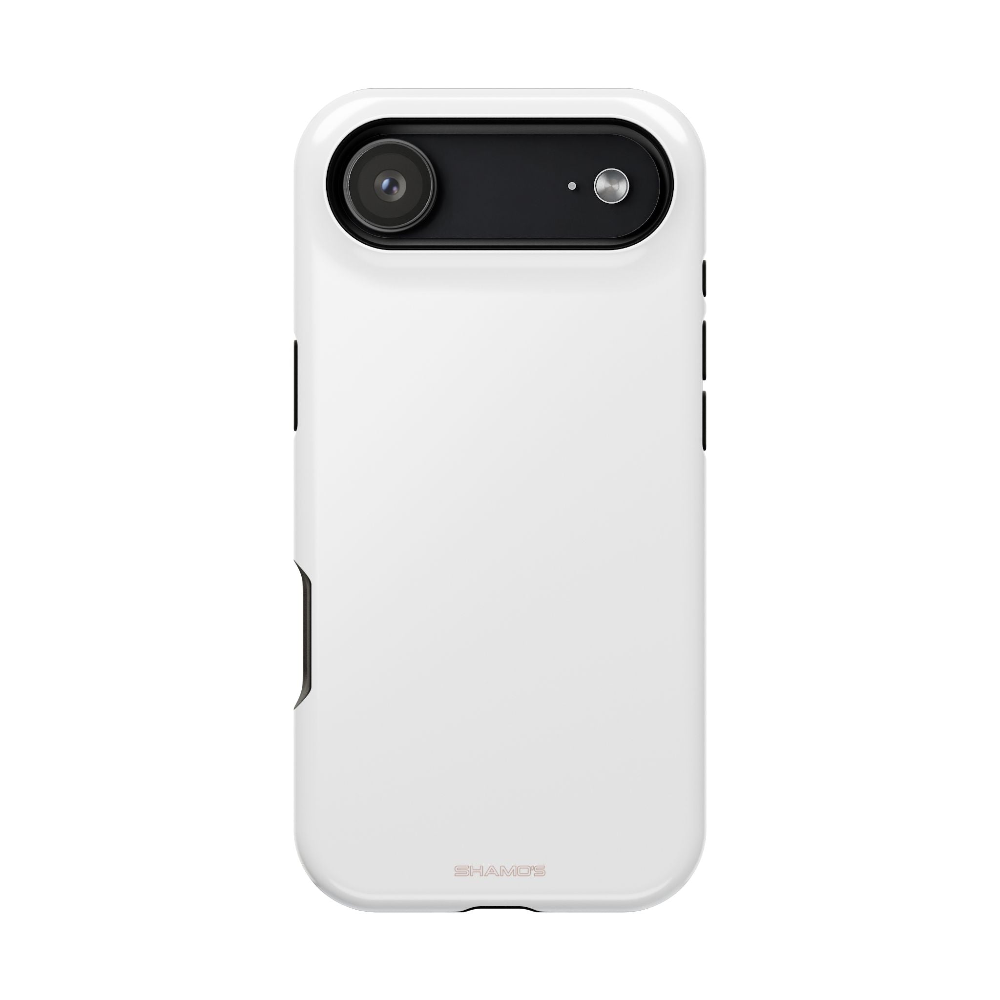 Back view of a plain white phone case