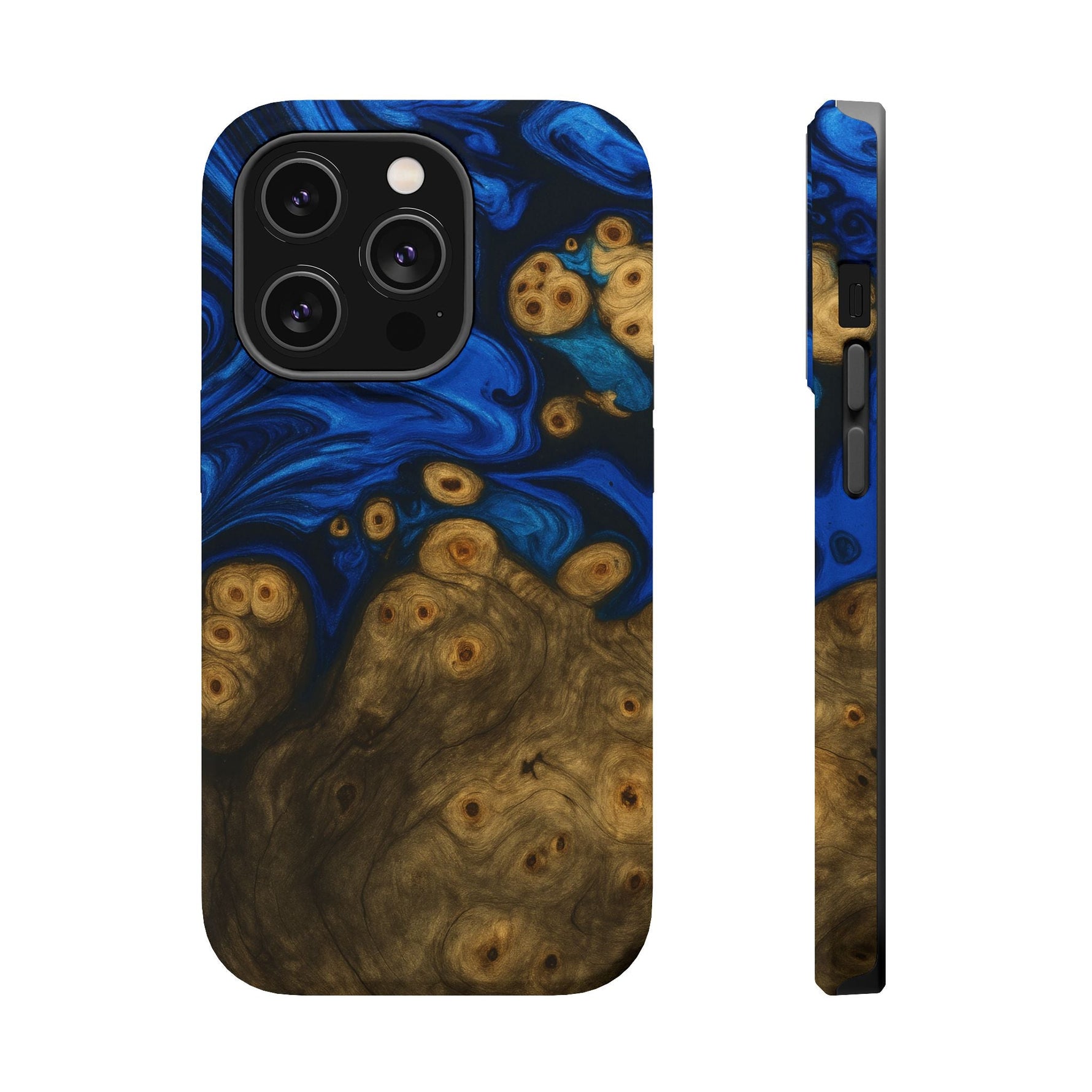 Blue Swirl & Burl Wood Impact iPhone Case | MagSafe compatible  Shamo's iPhone 14 Pro / Matte