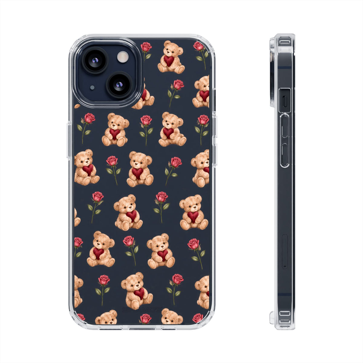 Romantic Teddy Bear Impact-Resistant Phone Case with Heart Design