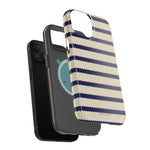 Navy & Cream Ribbed Holiday Sweater Design iPhone Case with MagSafe compatibility