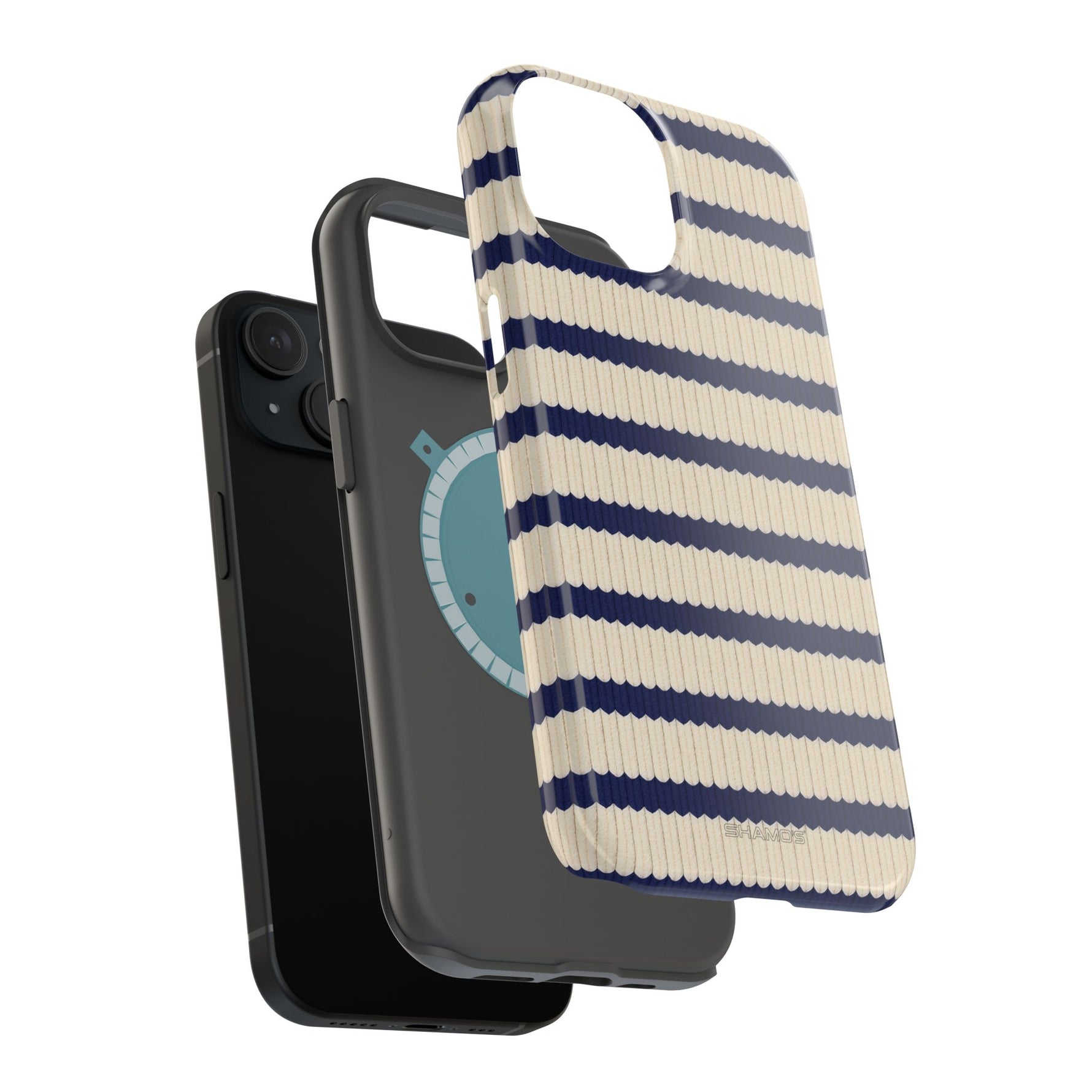 Navy & Cream Ribbed Holiday Sweater Design iPhone Case with MagSafe compatibility