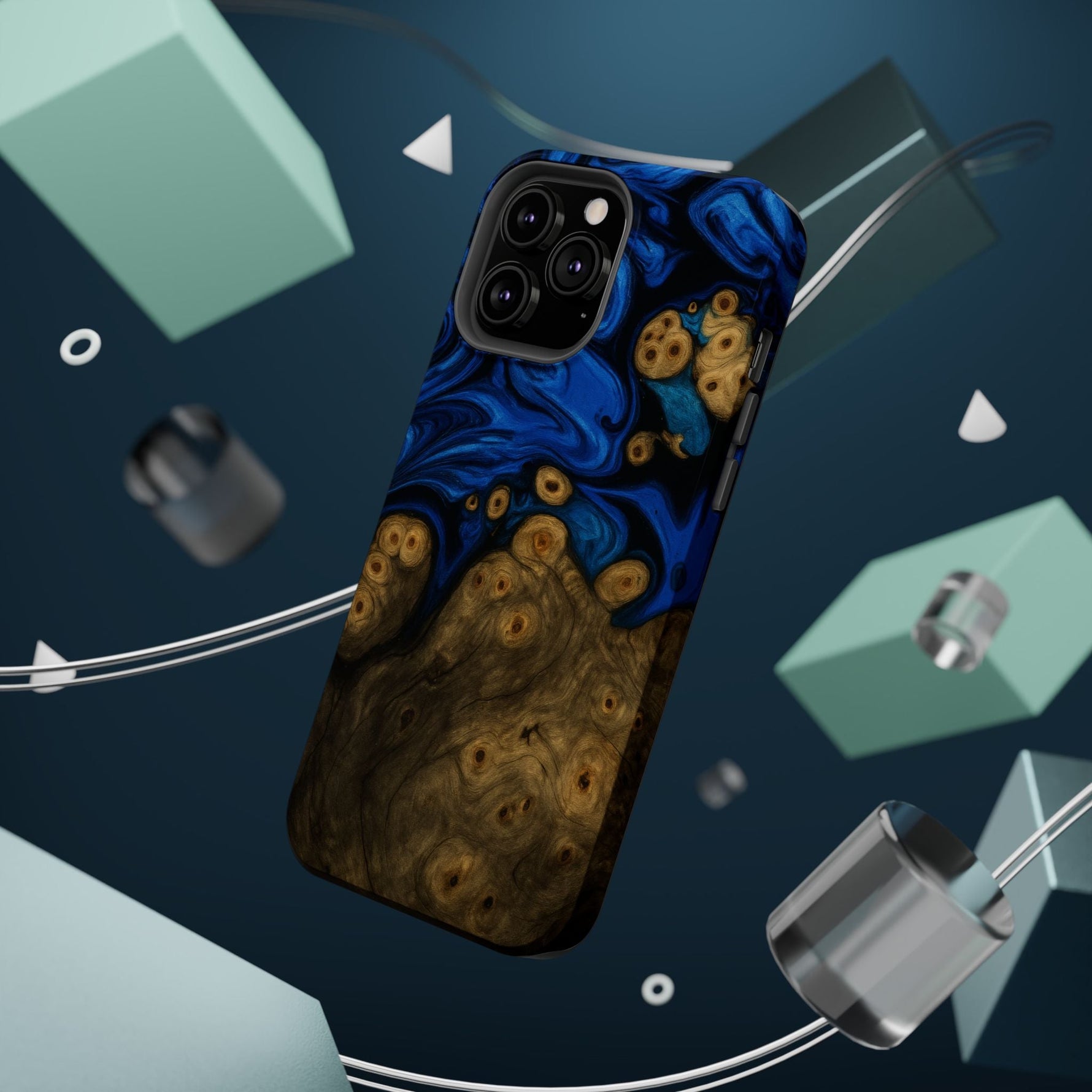 Blue Swirl & Burl Wood Impact iPhone Case | MagSafe compatible  Shamo's
