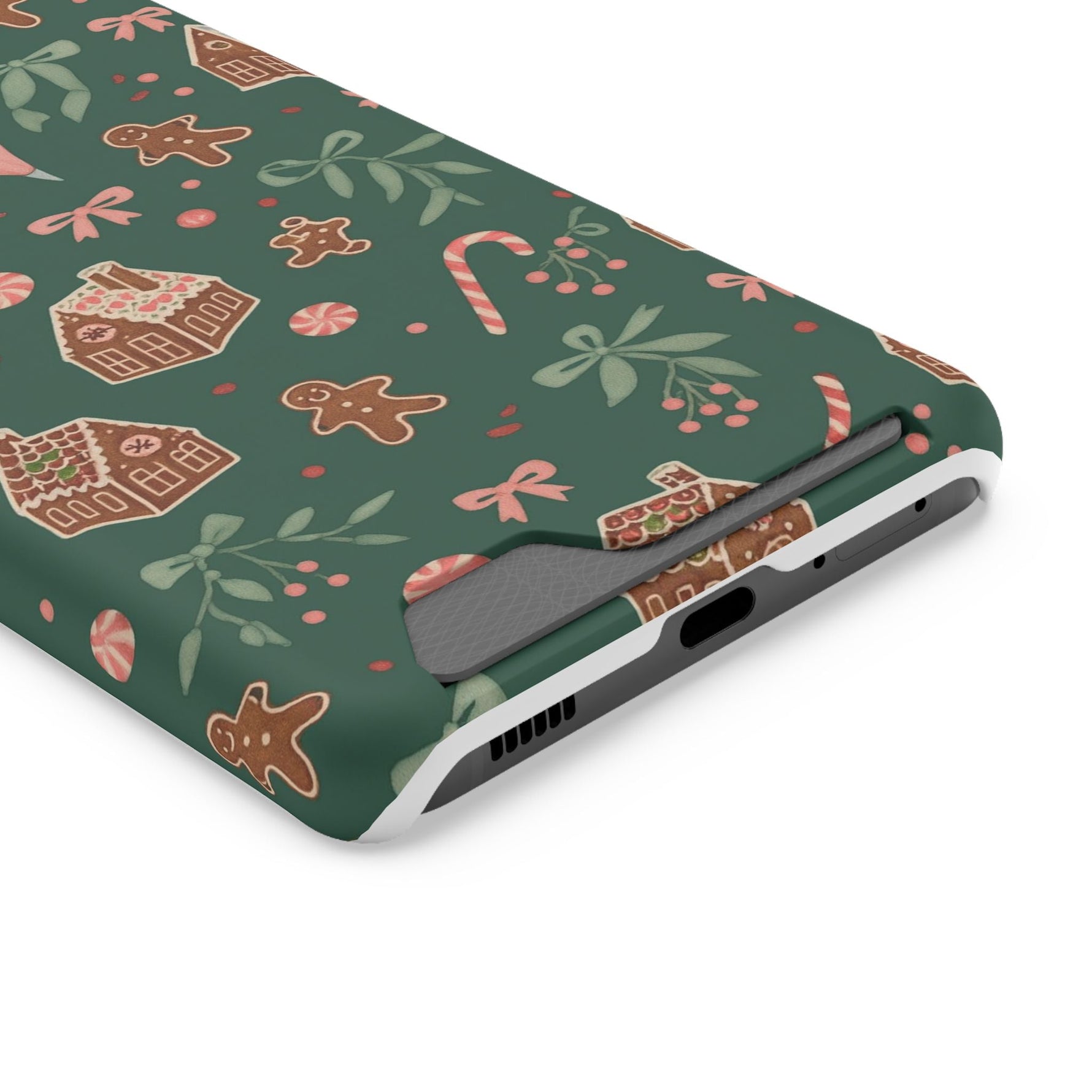 Holiday Gingerbread Phone Case with Card Holder — Festive Green Candy Cane Design  Shamo's