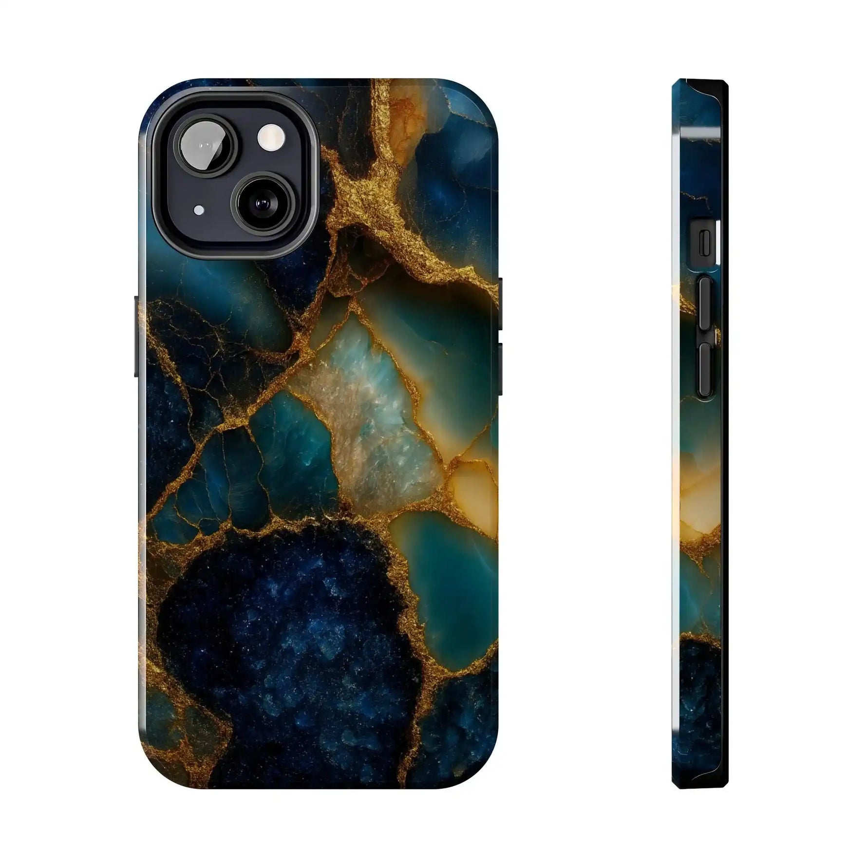 Blue Gold Agate Tough Phone Case Marble Stone Design  Shamo's iPhone 13