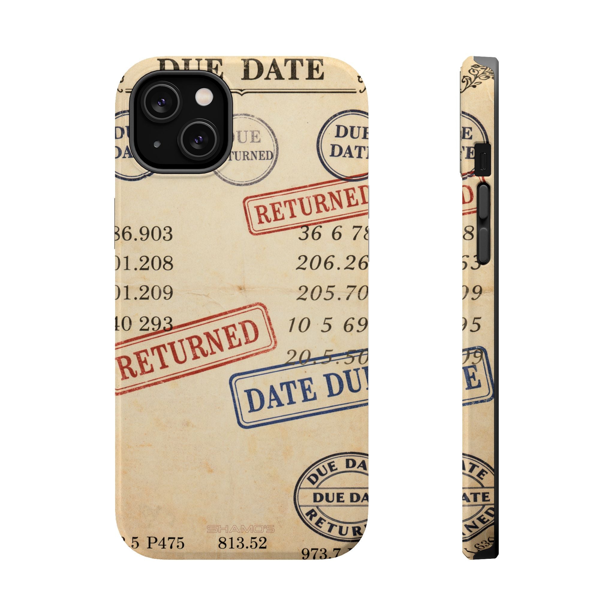 Vintage Library Card Design Phone Case with MagSafe Compatibility - iPhone 14 Plus / Glossy - Shamo's