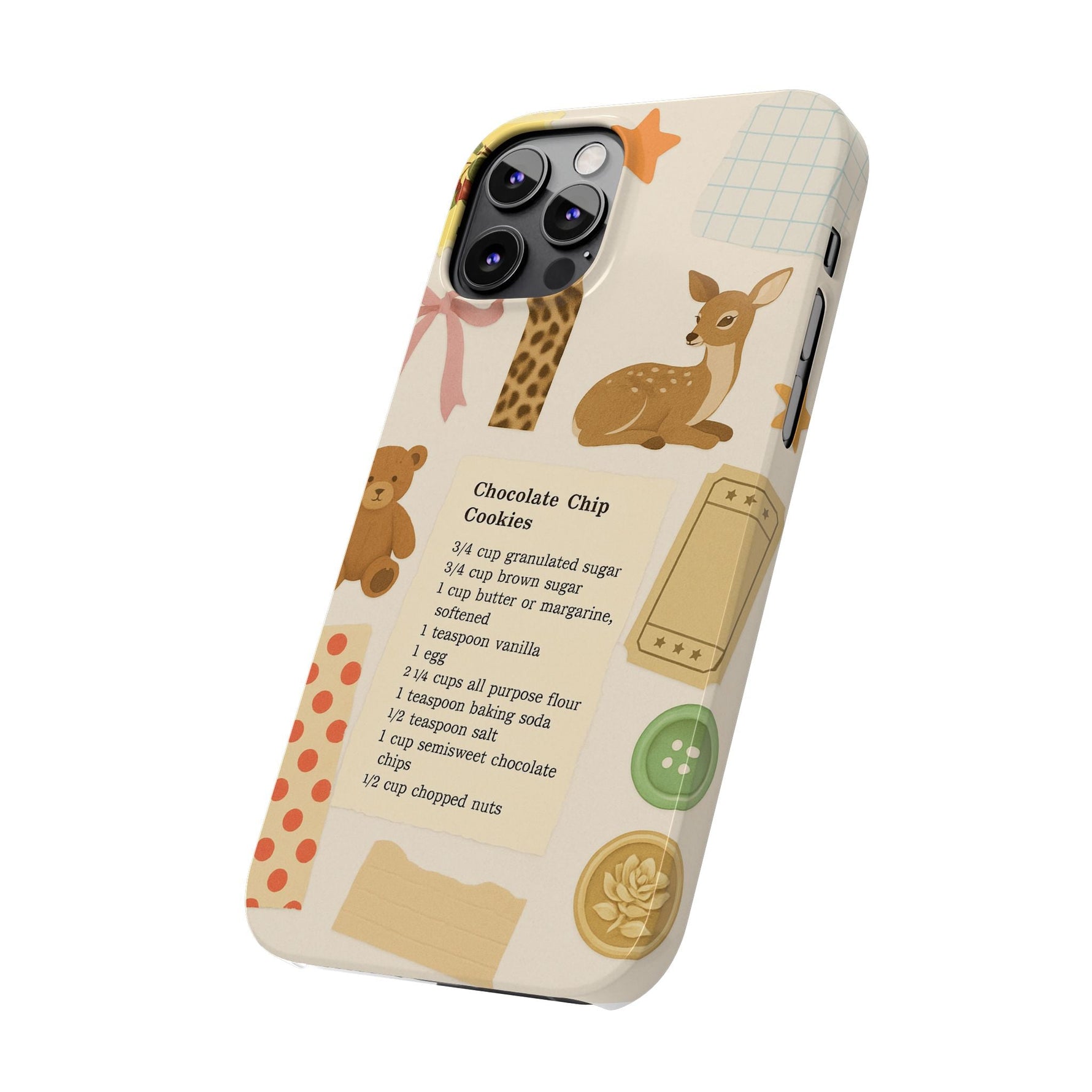Slim iPhone Case — Cozy Baking & Teddy Pattern (Recipe, Deer, Buttons)  Shamo's