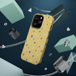 Prairie Stars – Yellow and Blue Star MagSafe Phone Case, glossy square triple-camera Pro model, rear view with magnetic accessories