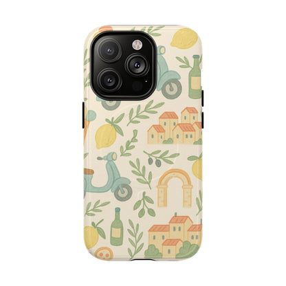 Italian Summer Drawing  iPhone Case — Lemon & Vespa Pattern Tough MagSafe Case