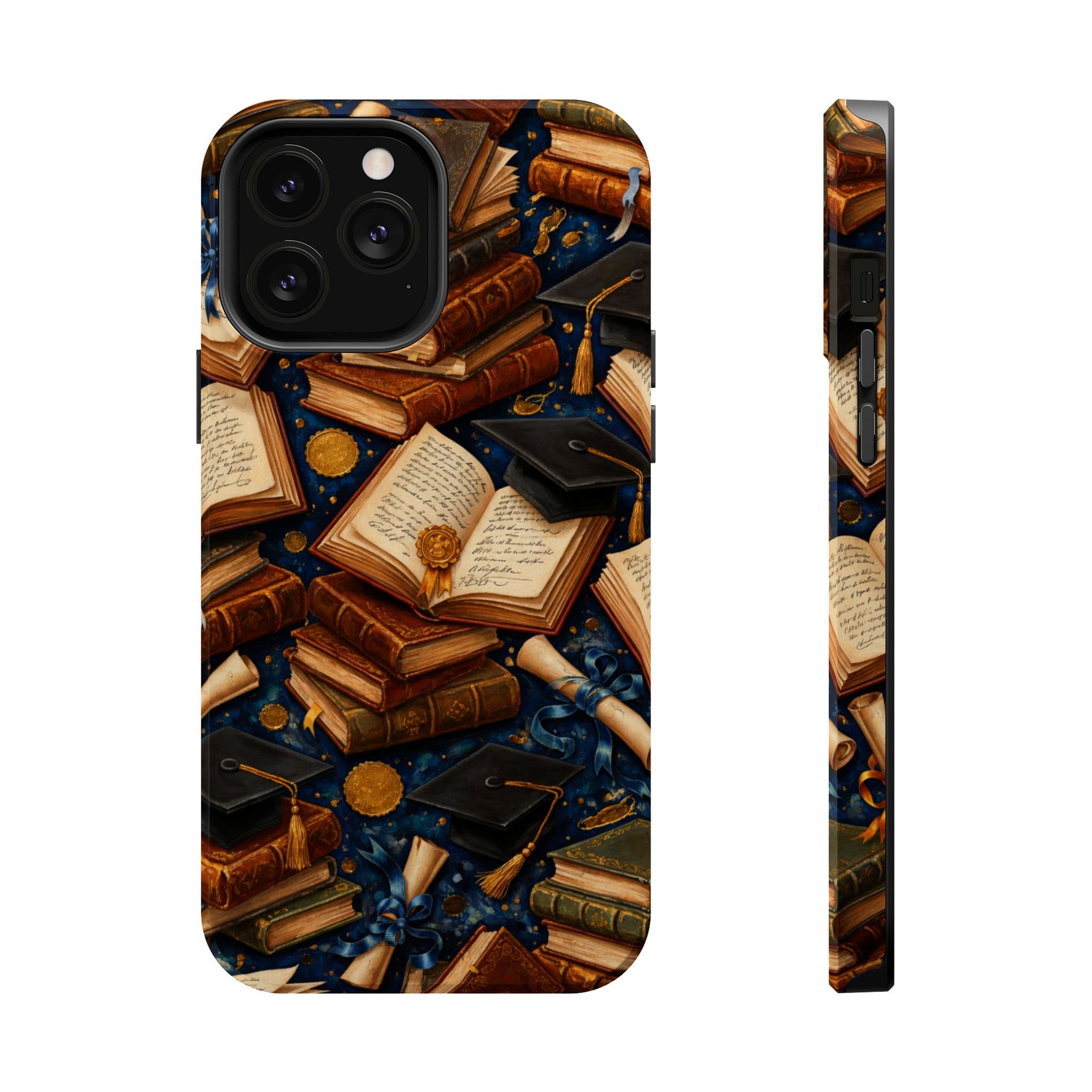 Vintage Books & Graduation Caps MagSafe Phone Case, Impact-Resistant Graduation Gift - iPhone 13 Pro Max / Glossy - Shamo's