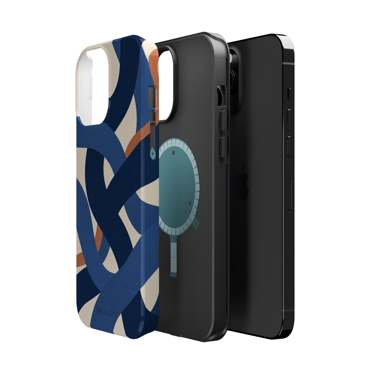 Indigo Loom MagSafe Phone Case – Blue & Ivory Abstract Woven Pattern