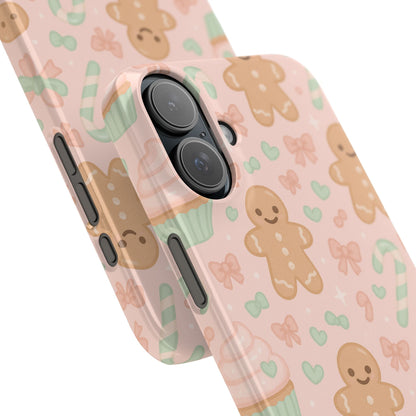 Gingerbread Holiday Slim iPhone Case — Cute Candy Cane & Cupcake Pattern