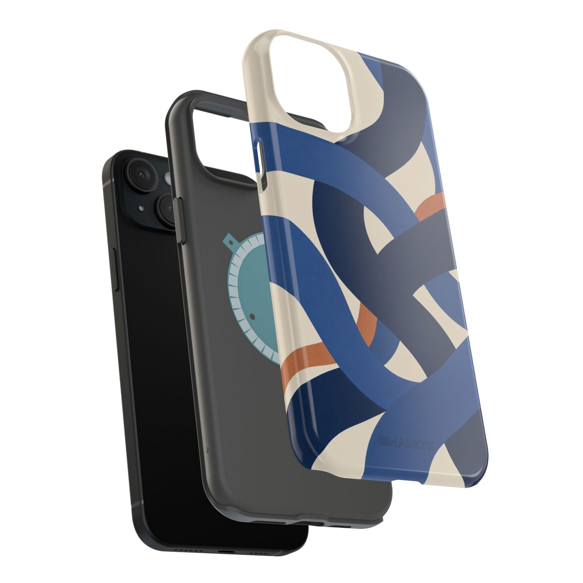 Indigo Loom MagSafe Phone Case – Blue & Ivory Abstract Woven Pattern
