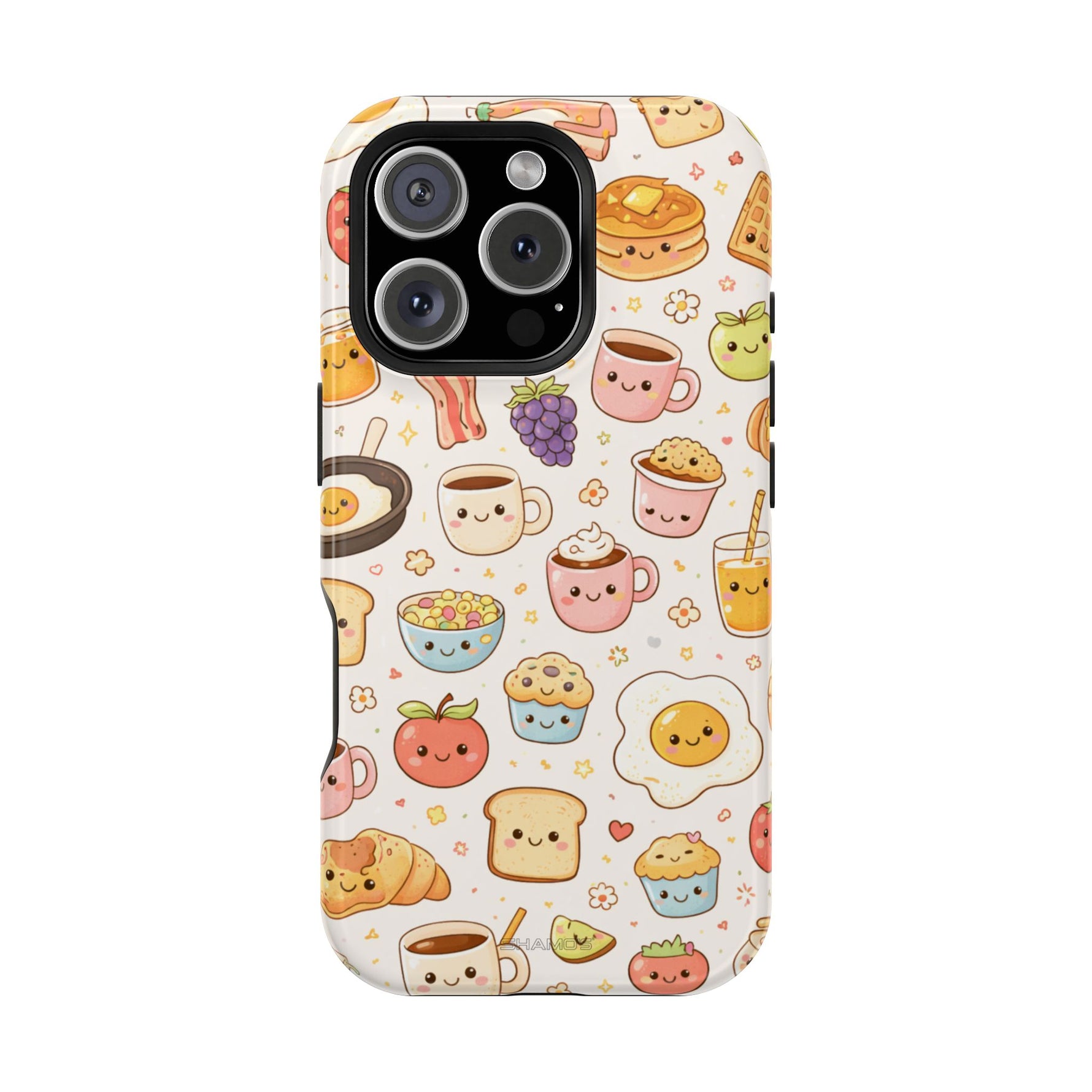 Kawaii Breakfast Pattern Magnetic Phone Case, Cute Cartoon Food Impact-Resistant Cover, MagSafe Compatible