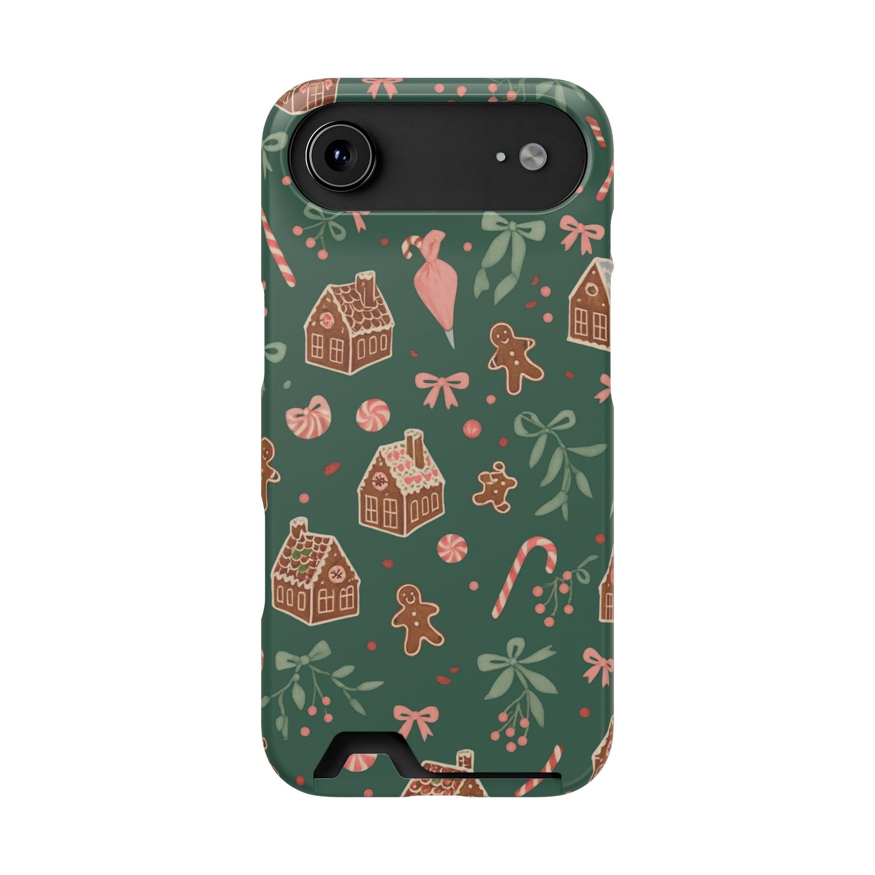 Holiday Gingerbread Phone Case with Card Holder — Festive Green Candy Cane Design  Shamo's iPhone 17 Air / Matte / Without gift packaging