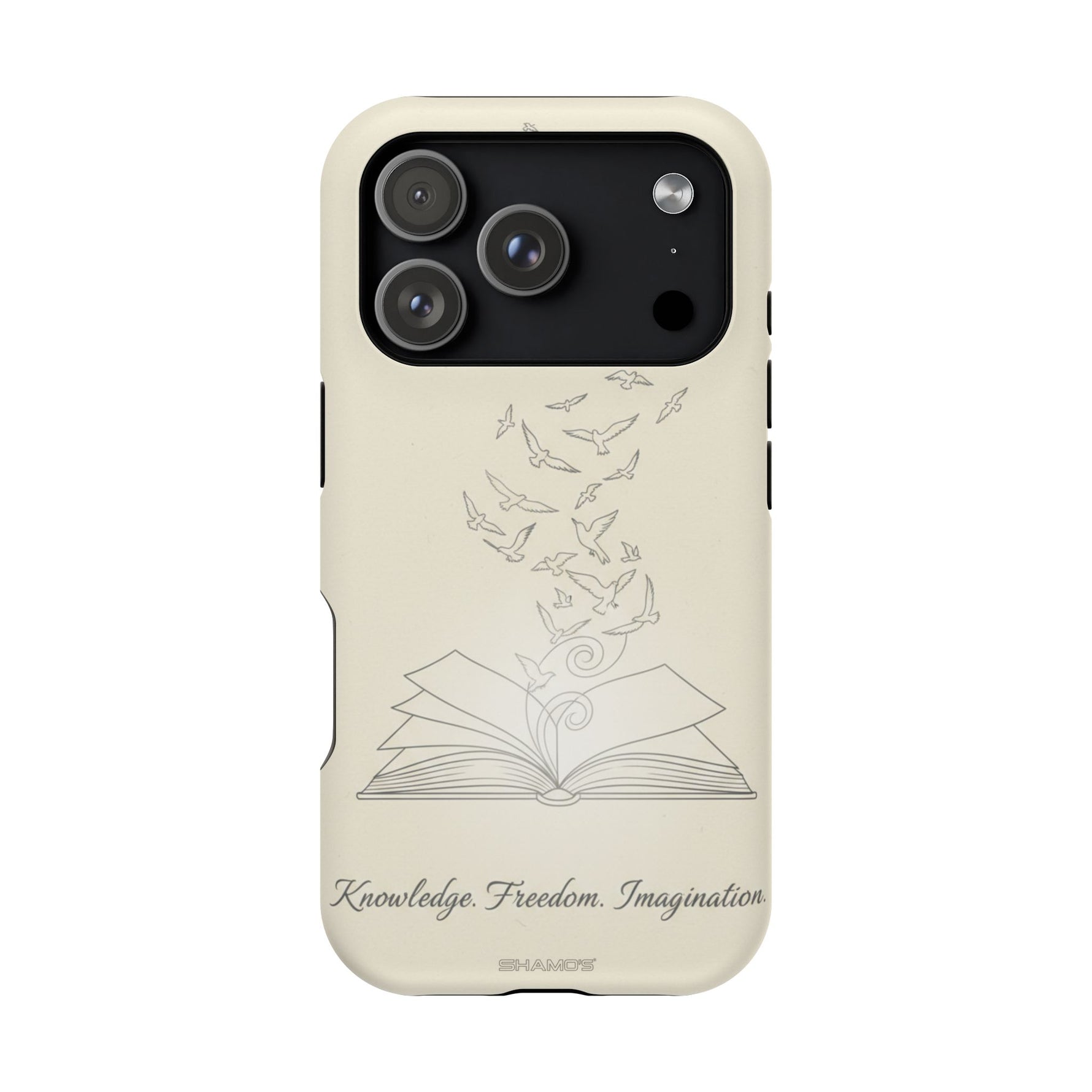 'Knowledge, Freedom, Imagination' Book & Birds Minimalist Magnetic Impact-Resistant Phone Case with MagSafe