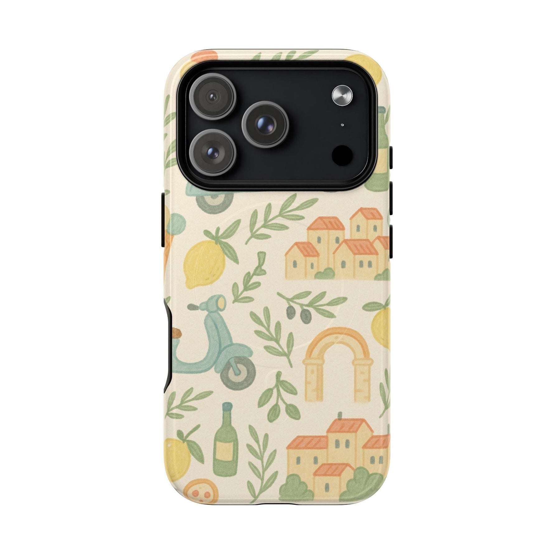 Italian Summer Drawing  iPhone Case — Lemon & Vespa Pattern Tough MagSafe Case  Shamo's iPhone 17 Pro / Glossy