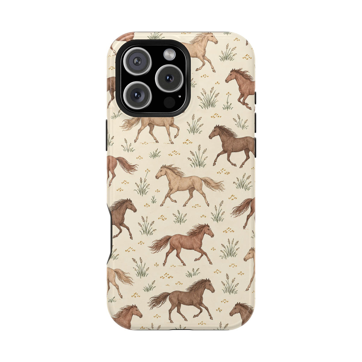 Wild Mustangs – Western Horse Pattern MagSafe Phone Case, glossy iPhone 16 Pro Max, rear view